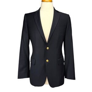 DE FURSAC Wool Gold Anchor Buttons Reda Italian Fabric Navy Blue Blazer S